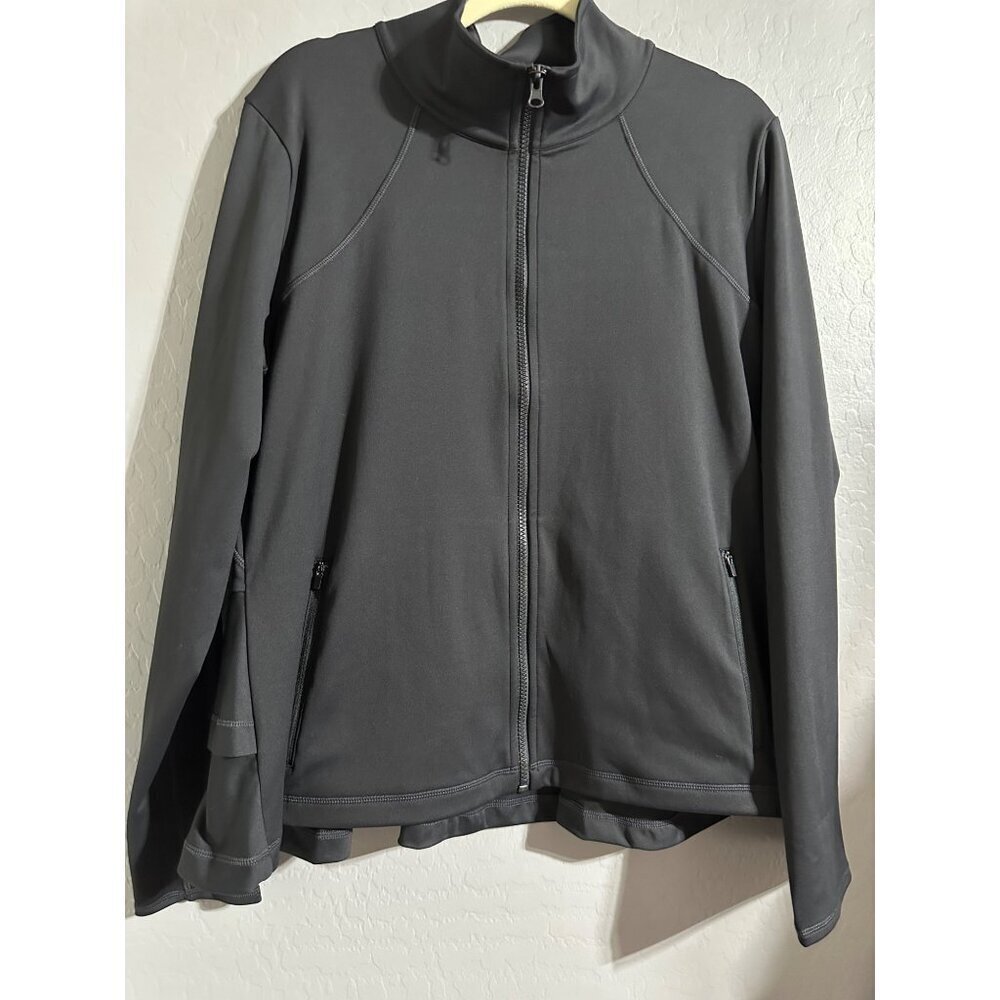 Isabella Activewear Women's Ruffle Back Peplum Jacket Amore Knit Black XL NWT